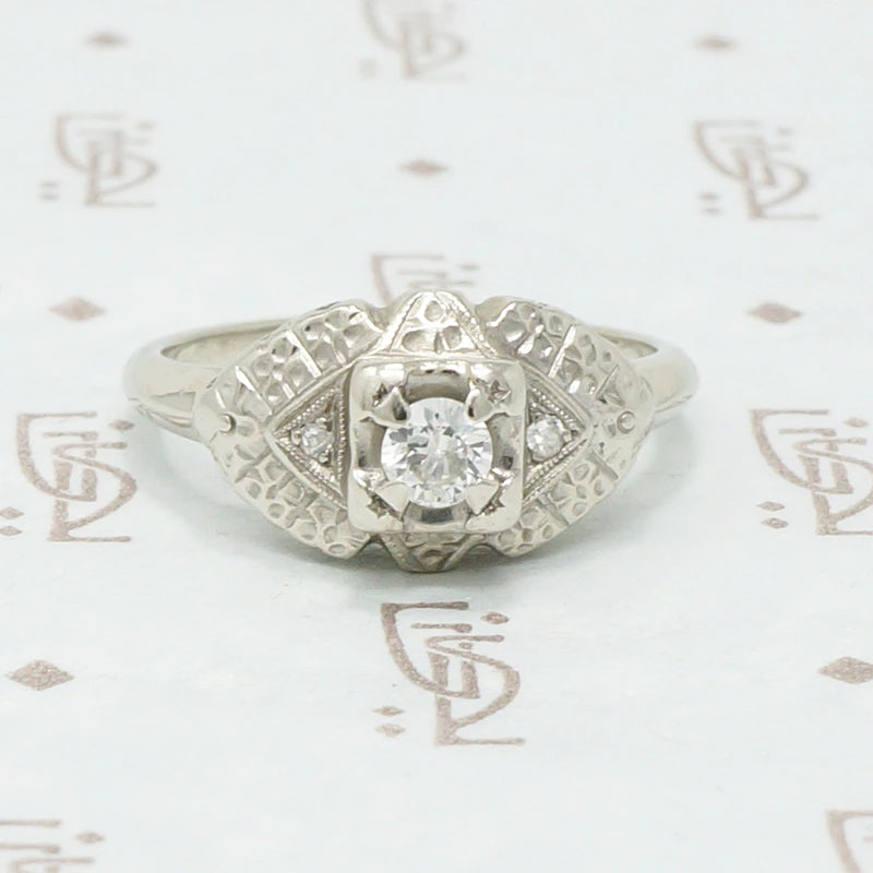 1940s Diamond and Forget Me Not Ring