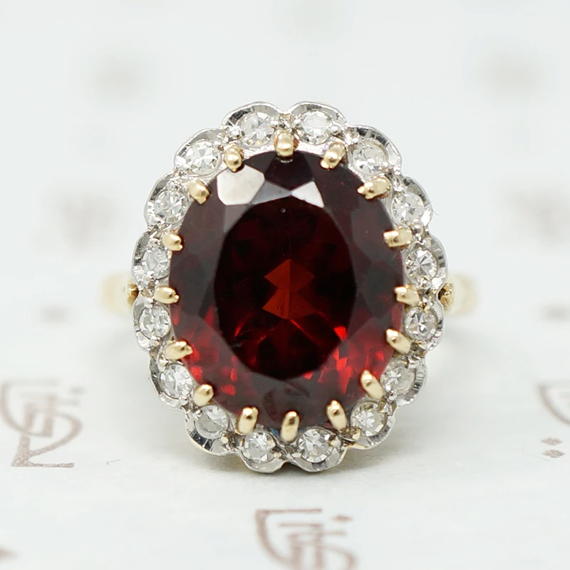 Glamorous Garnet Halo Cocktail Ring