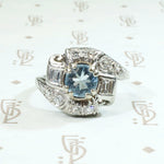 Aquamarine & Diamond Deco Cocktail Ring in Platinum