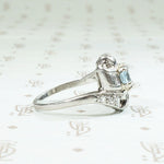 Aquamarine & Diamond Deco Cocktail Ring in Platinum