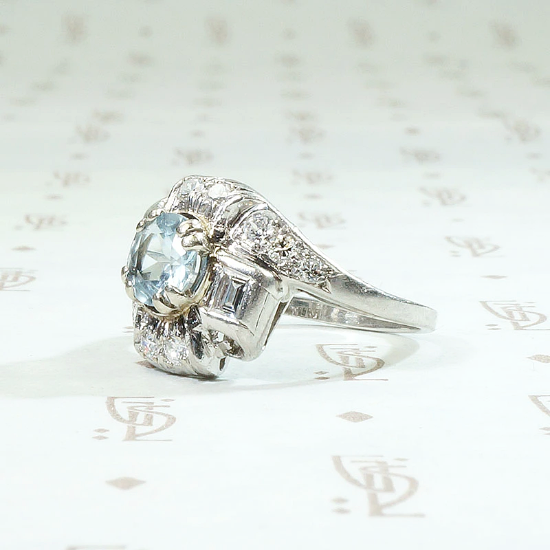 Aquamarine & Diamond Deco Cocktail Ring in Platinum