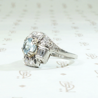 Aquamarine & Diamond Deco Cocktail Ring in Platinum