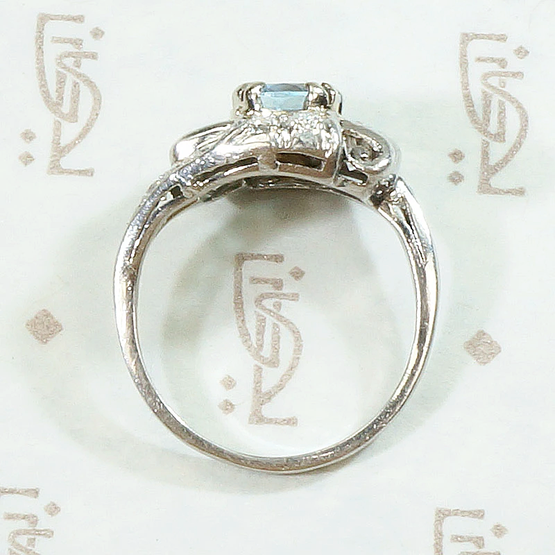 Aquamarine & Diamond Deco Cocktail Ring in Platinum