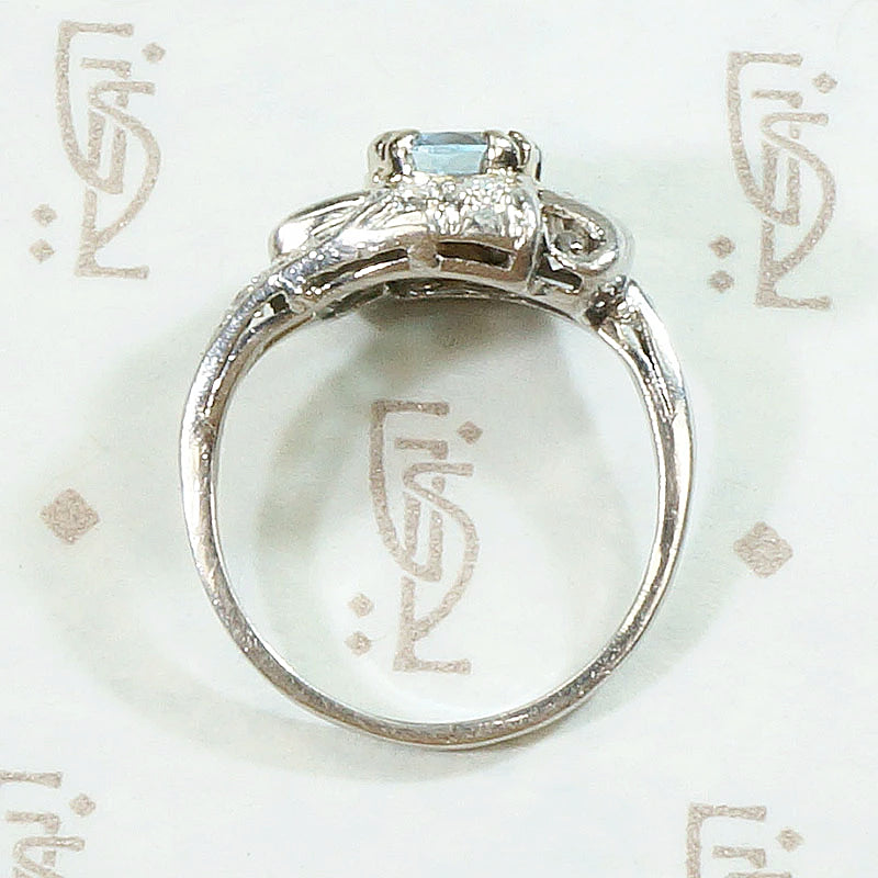 Aquamarine & Diamond Deco Cocktail Ring in Platinum