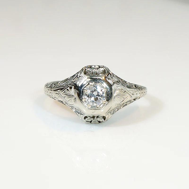 Filigreed Diamond Solitaire with Fine Engraving