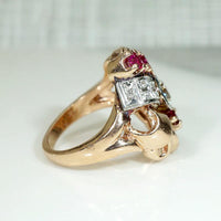 Exuberant Retro Statement Ring with Diamonds & Rubies
