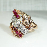Exuberant Retro Statement Ring with Diamonds & Rubies