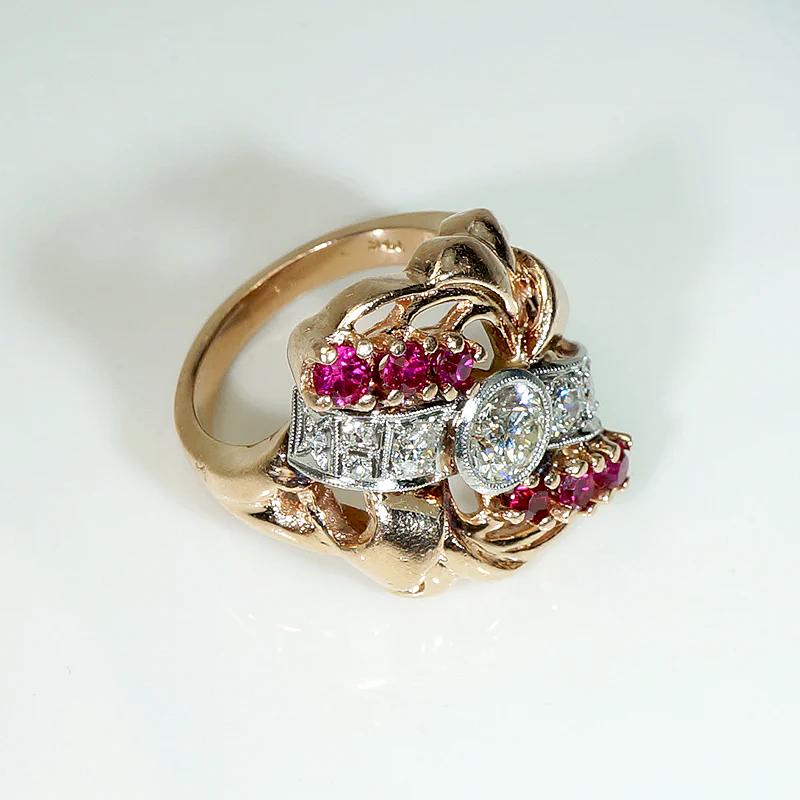 Exuberant Retro Statement Ring with Diamonds & Rubies