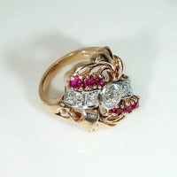 Exuberant Retro Statement Ring with Diamonds & Rubies