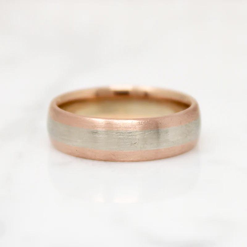 Two-Tone Rose & White Recycled Gold Wedding Band