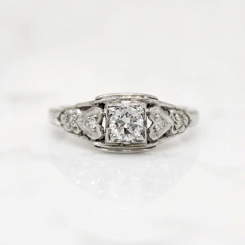 Deco Diamond Hearts & Flowers Platinum Engagement Ring