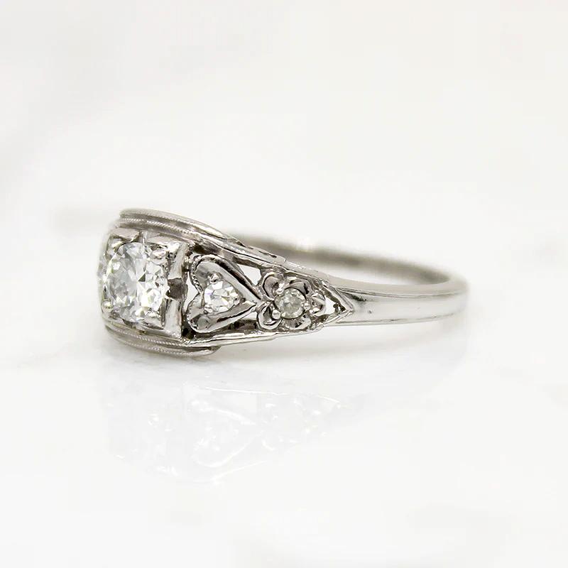 Deco Diamond Hearts & Flowers Platinum Engagement Ring