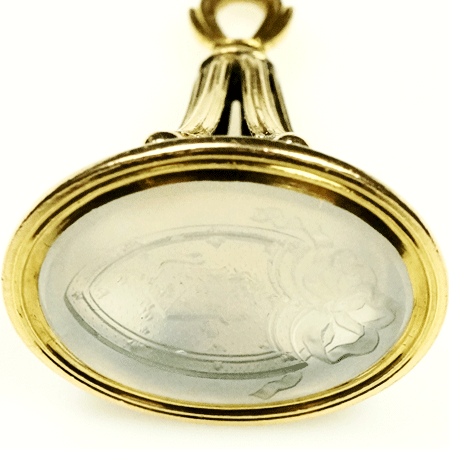 18k Gold & Chalcedony Victorian Fob Seal with Coat of Arms