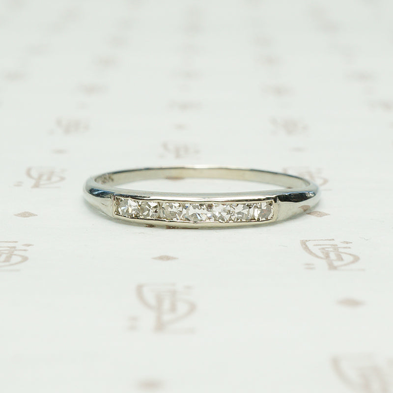 vintage channel set diamond band 18k white gold size 9.5 circa 1940