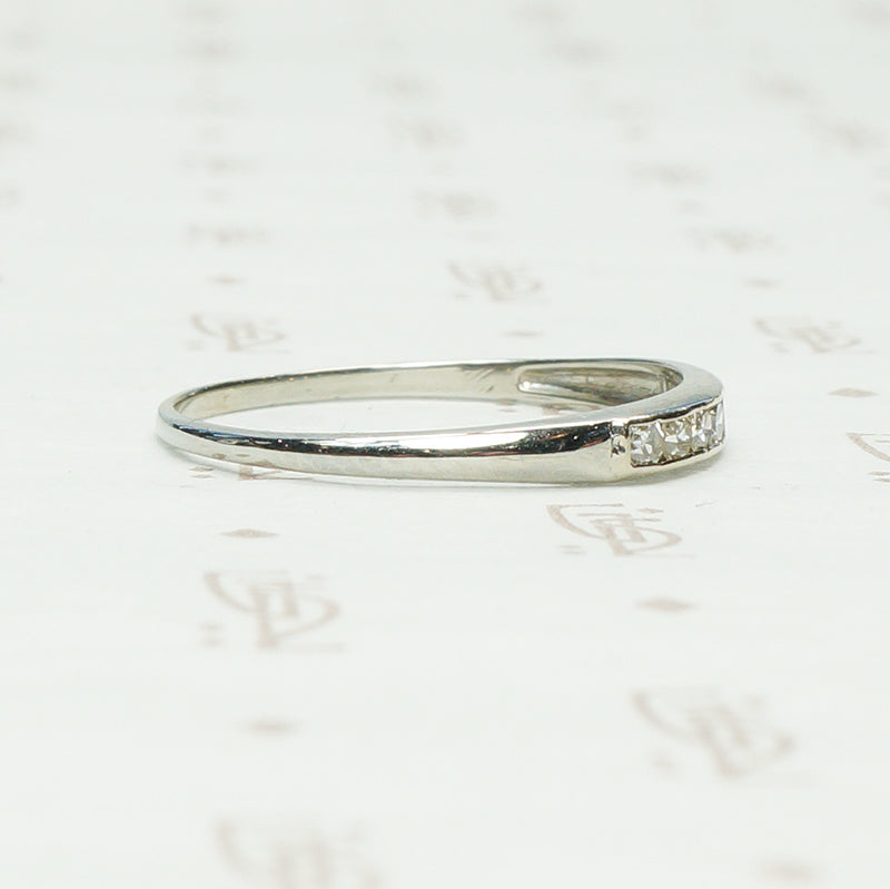 Channel Set Vintage White Gold Diamond Band