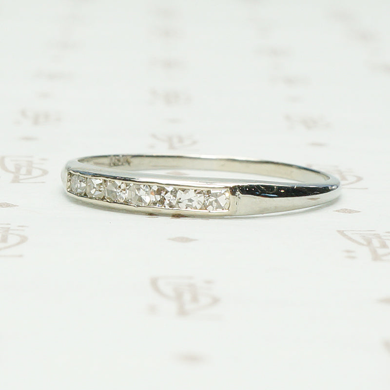 Channel Set Vintage White Gold Diamond Band
