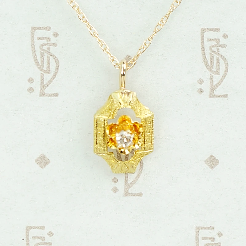 Beautifully Engraved Art Deco Gold and Diamond Pendant