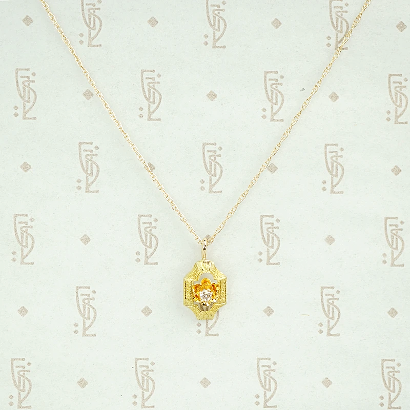 Beautifully Engraved Art Deco Gold and Diamond Pendant