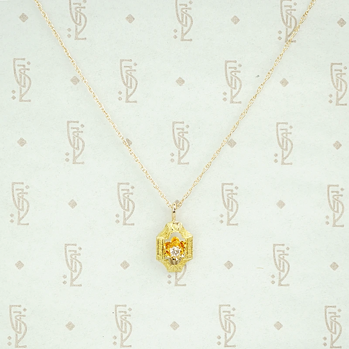 Beautifully Engraved Art Deco Gold and Diamond Pendant