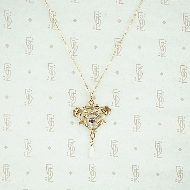 Amethyst and Pearl Acanthus Leaf Pendant