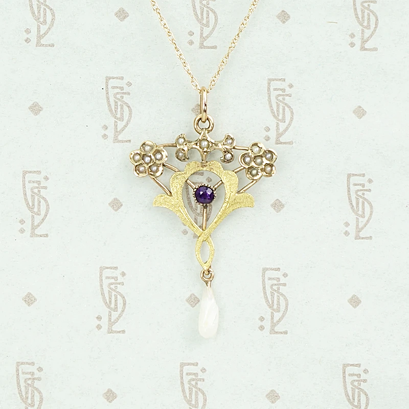Amethyst and Pearl Acanthus Leaf Pendant