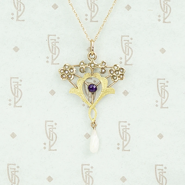 Amethyst and Pearl Acanthus Leaf Pendant