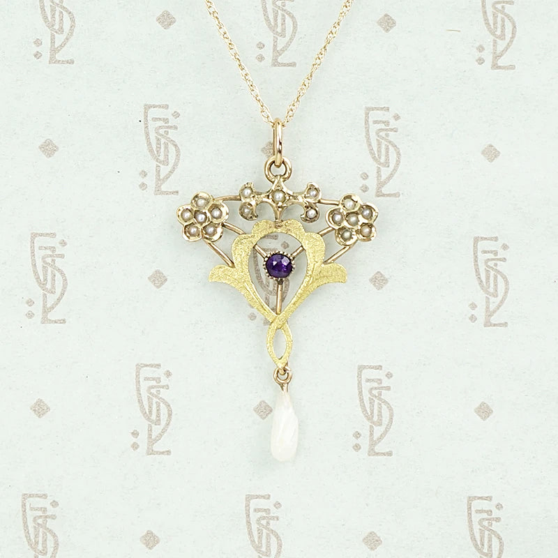 Amethyst and Pearl Acanthus Leaf Pendant