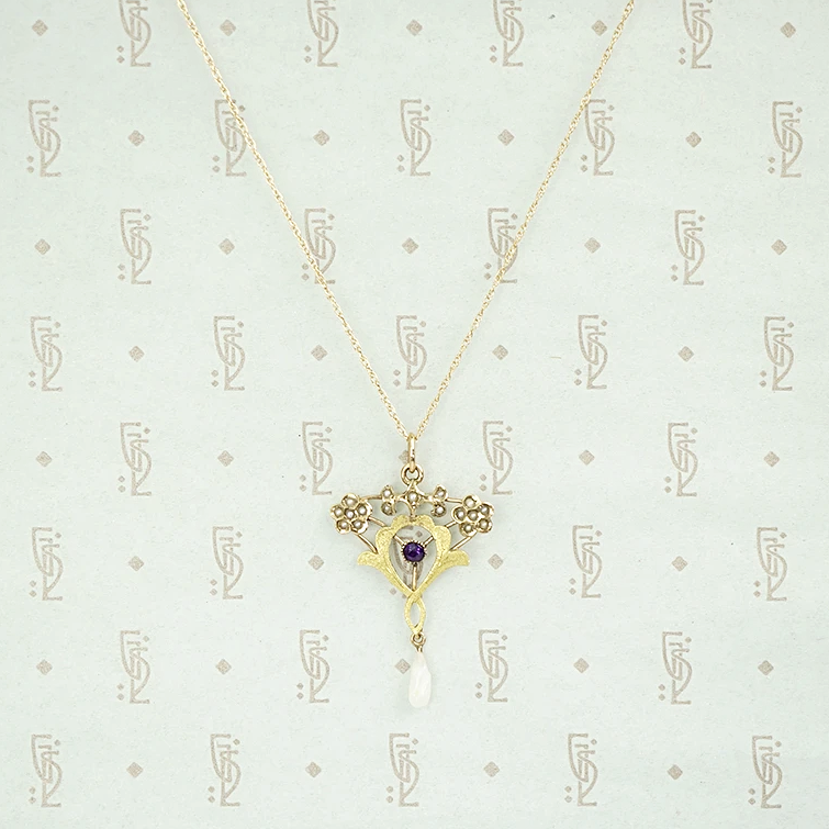 Amethyst and Pearl Acanthus Leaf Pendant