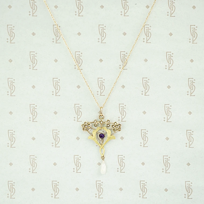 Amethyst and Pearl Acanthus Leaf Pendant