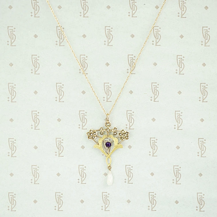 Amethyst and Pearl Acanthus Leaf Pendant