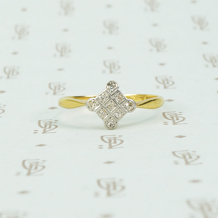 platinum on 18k yellow gold diamond checker ring