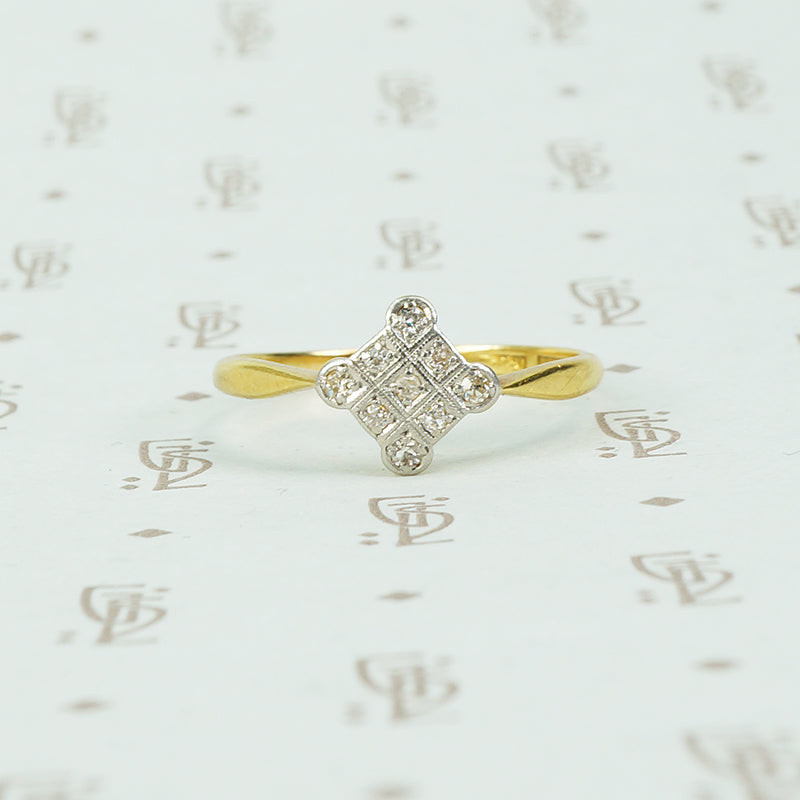 platinum on 18k yellow gold diamond checker ring