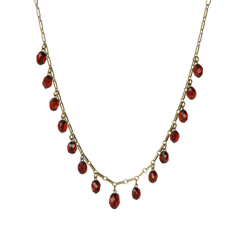 Art Deco Cherry Amber Dangle Necklace - Gem Set Love