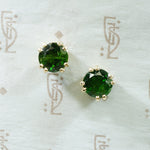 deep green diopside gems in 14k yellow gold stud earrings