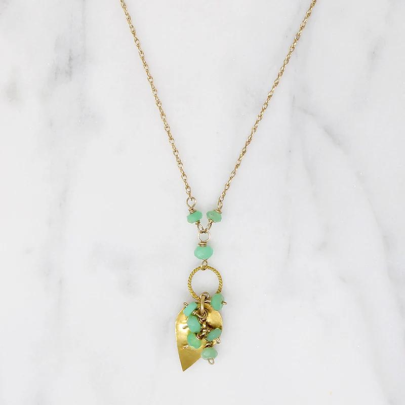 Chrysoprase Cluster with 18k Gold Leaf Necklace by brunet