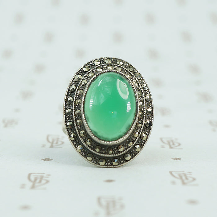 deco marcasite sterling and chrysoprase ring