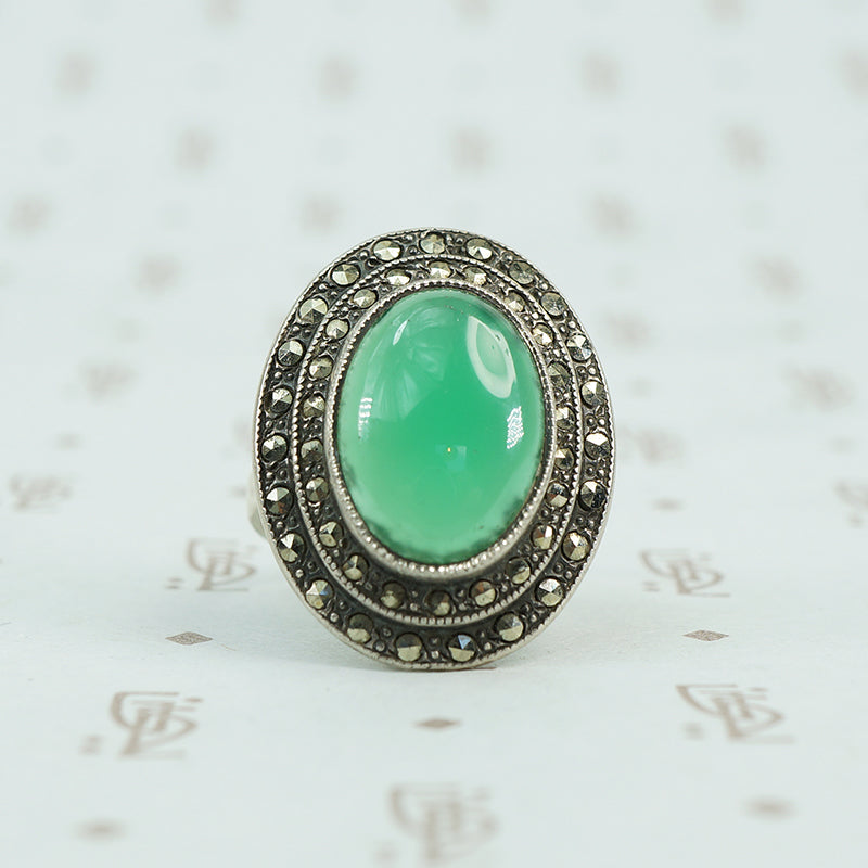 deco marcasite sterling and chrysoprase ring