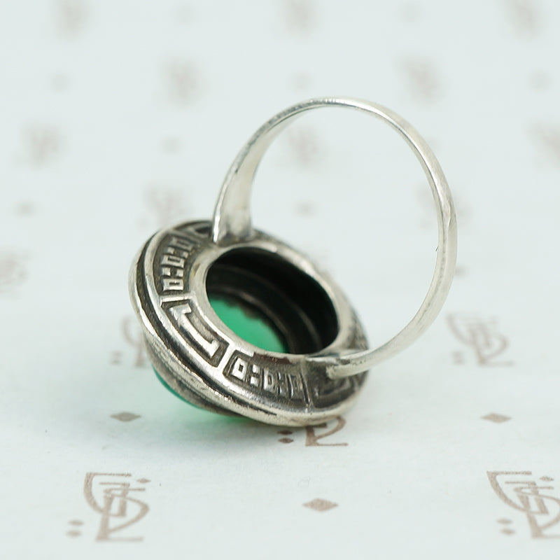 deco marcasite sterling and chrysoprase ring