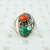 chunky silver and turquoise and coral ring