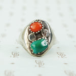 chunky silver and turquoise and coral ring