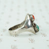 Coin Silver Chunky Turquoise and Coral Ring