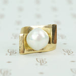 1970's chunky gold big pearl ring bypass style