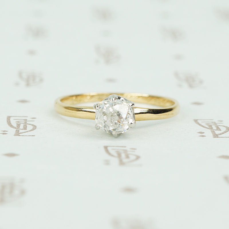 chunky old mine cut diamond solitaire circa 1895