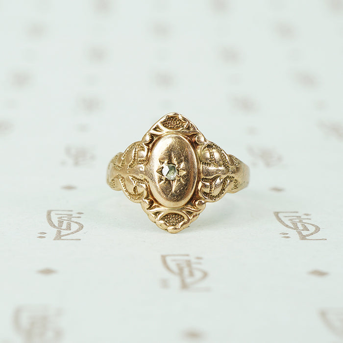 14k gold cigar band set with rose cut diamond