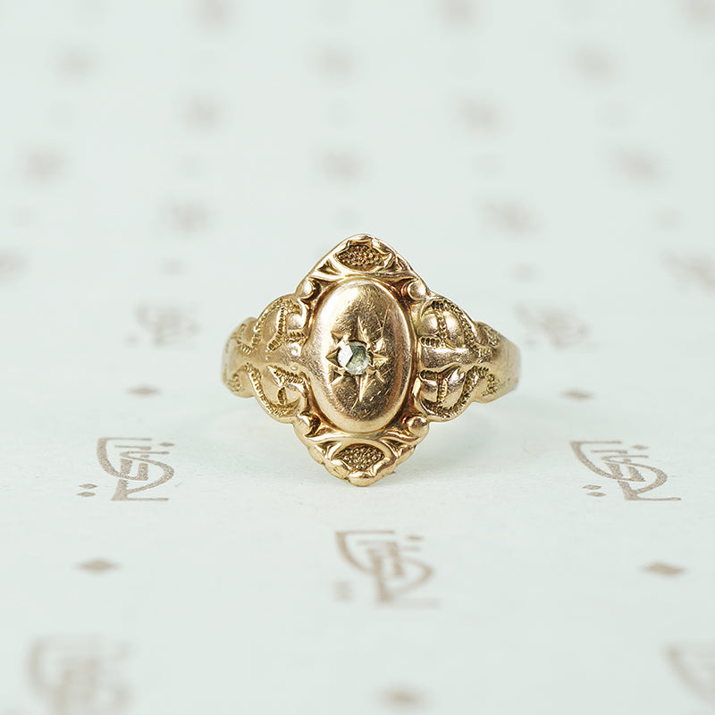 14k gold cigar band set with rose cut diamond