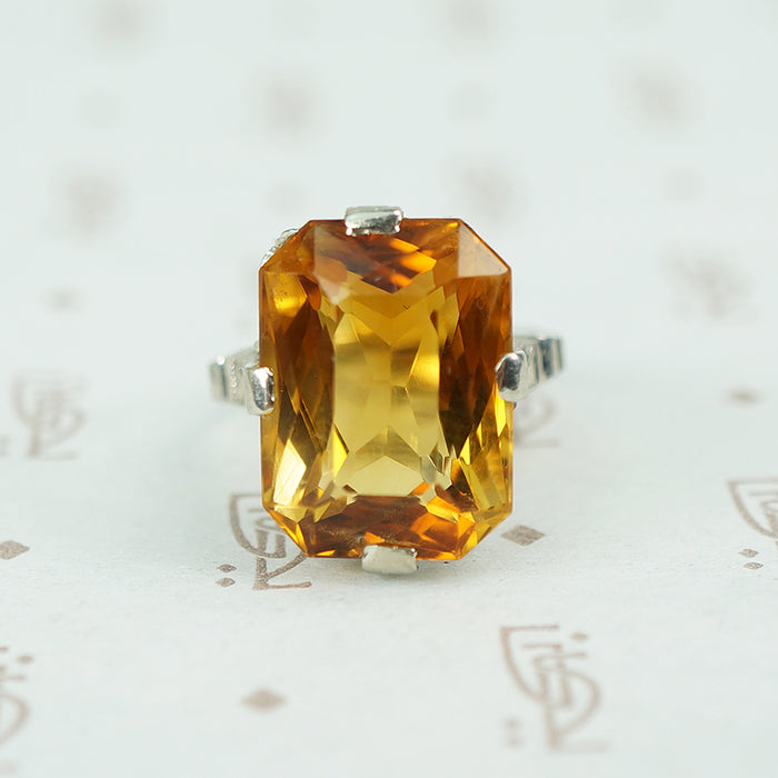 deco white gold highly detailed setting with rich colored citrine stone