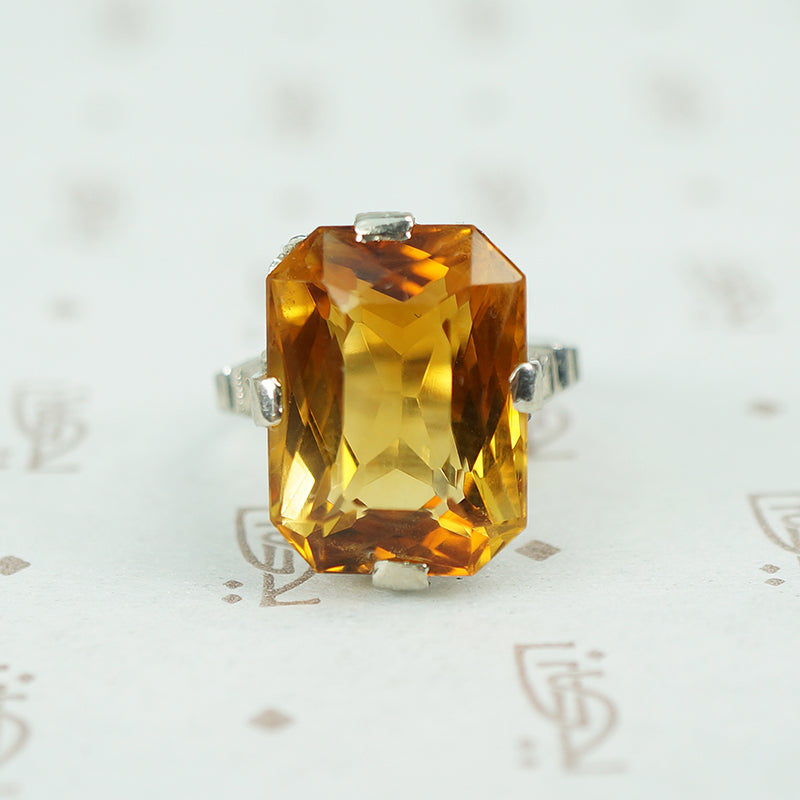 deco white gold highly detailed setting with rich colored citrine stone