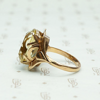 Russian Sunny Citrine Cocktail Ring in Rose Gold, side view.