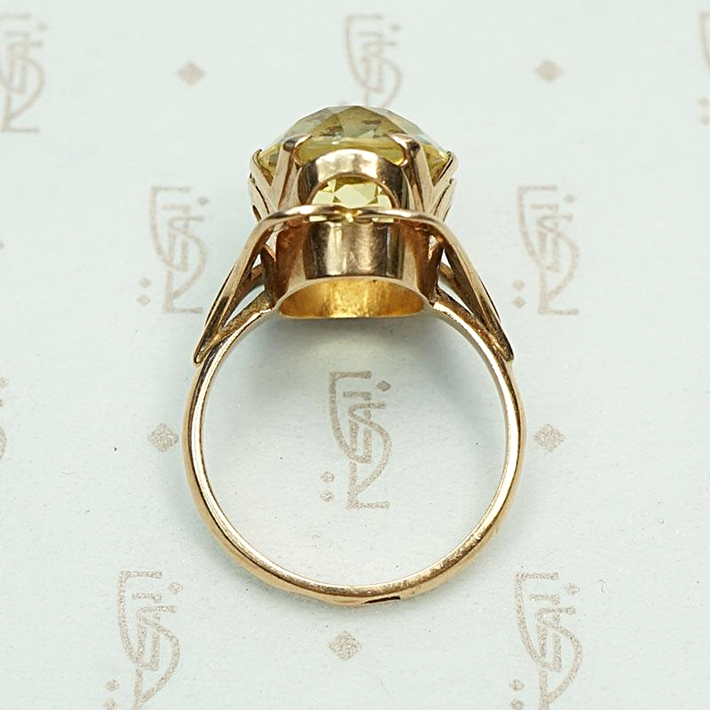 Russian Sunny Citrine Cocktail Ring in Rose Gold, back view.