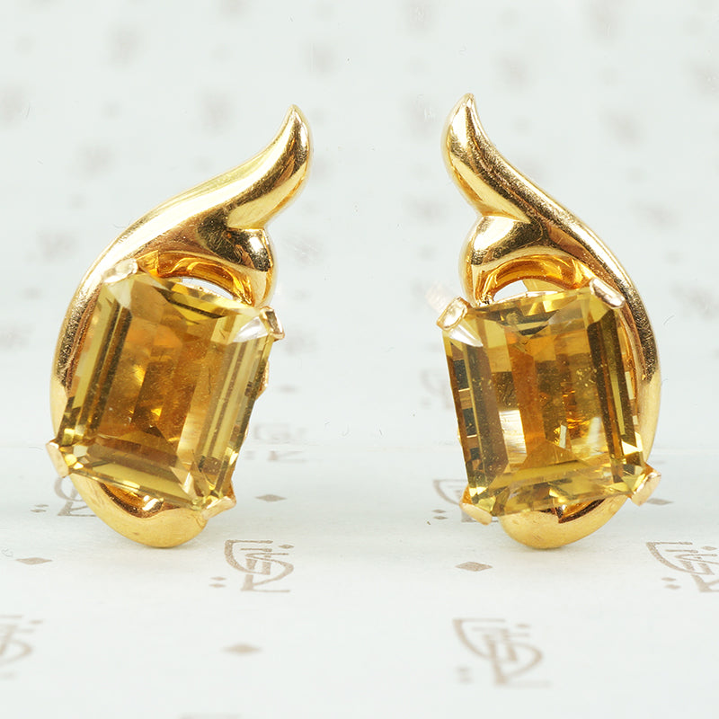 Vintage 1940s Retro Rose Gold and Citrine Ear Clips